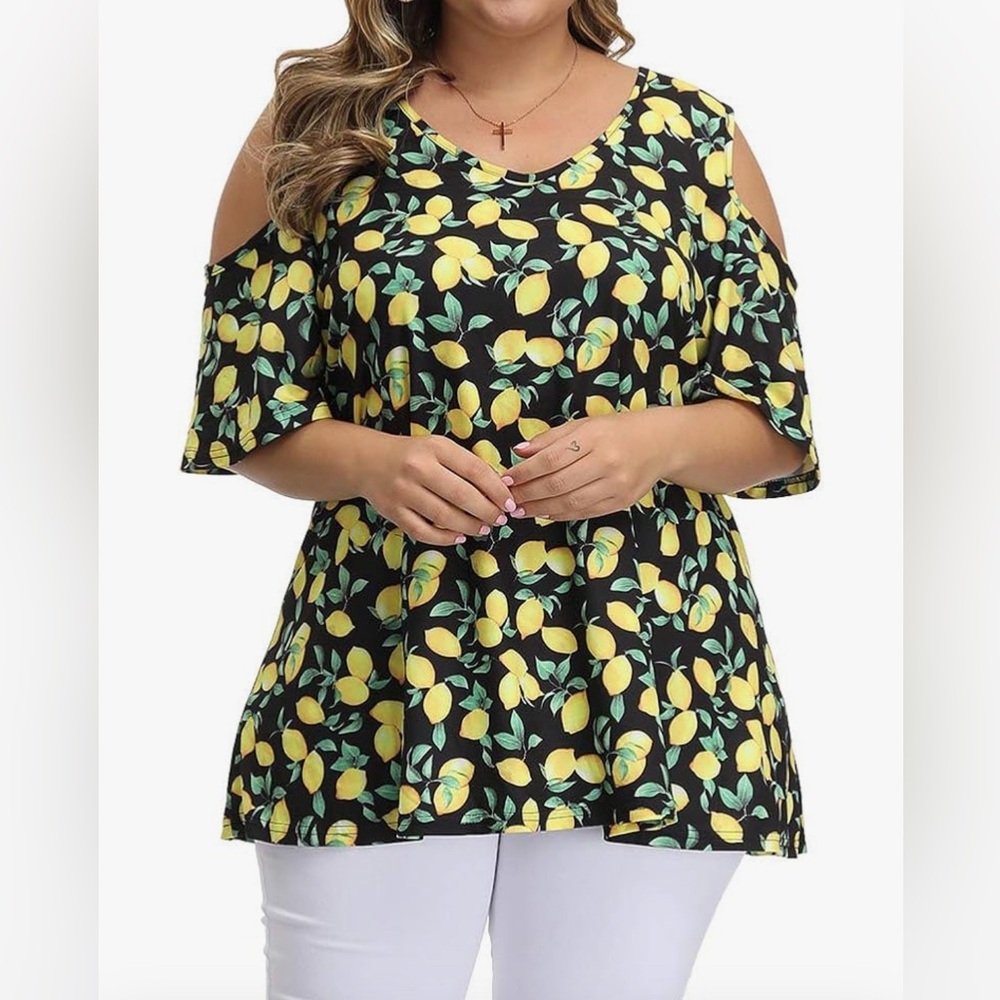 ALLEGRACE Women's Plus Size 4X Cold Shoulder Tunic Top Short Sleeve V Neck